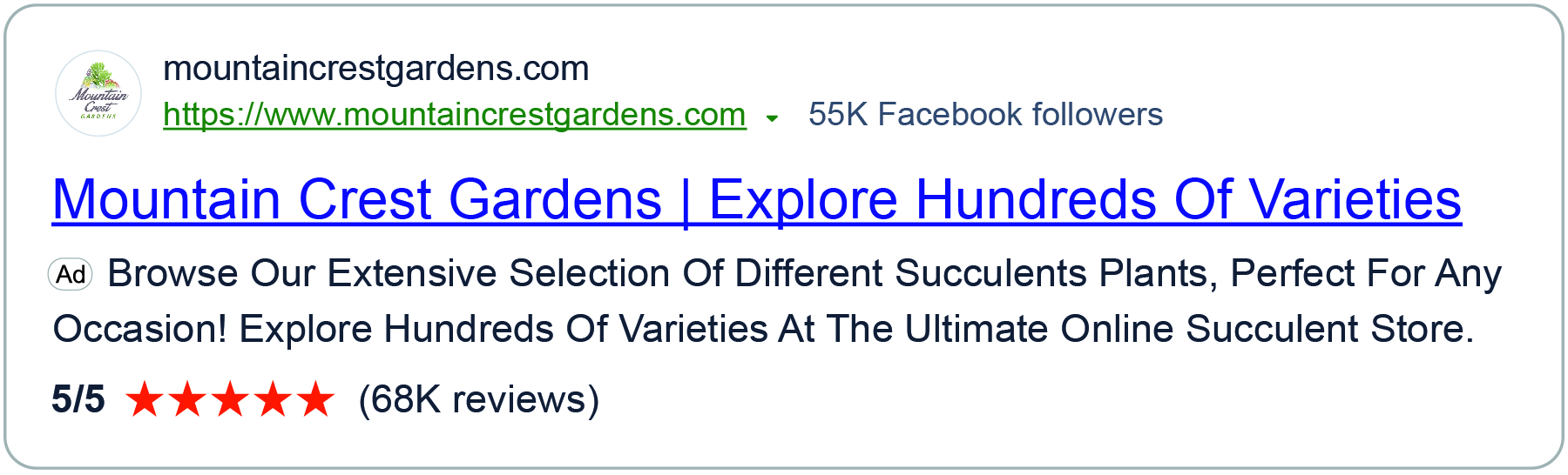 Bing Merchant Rating example