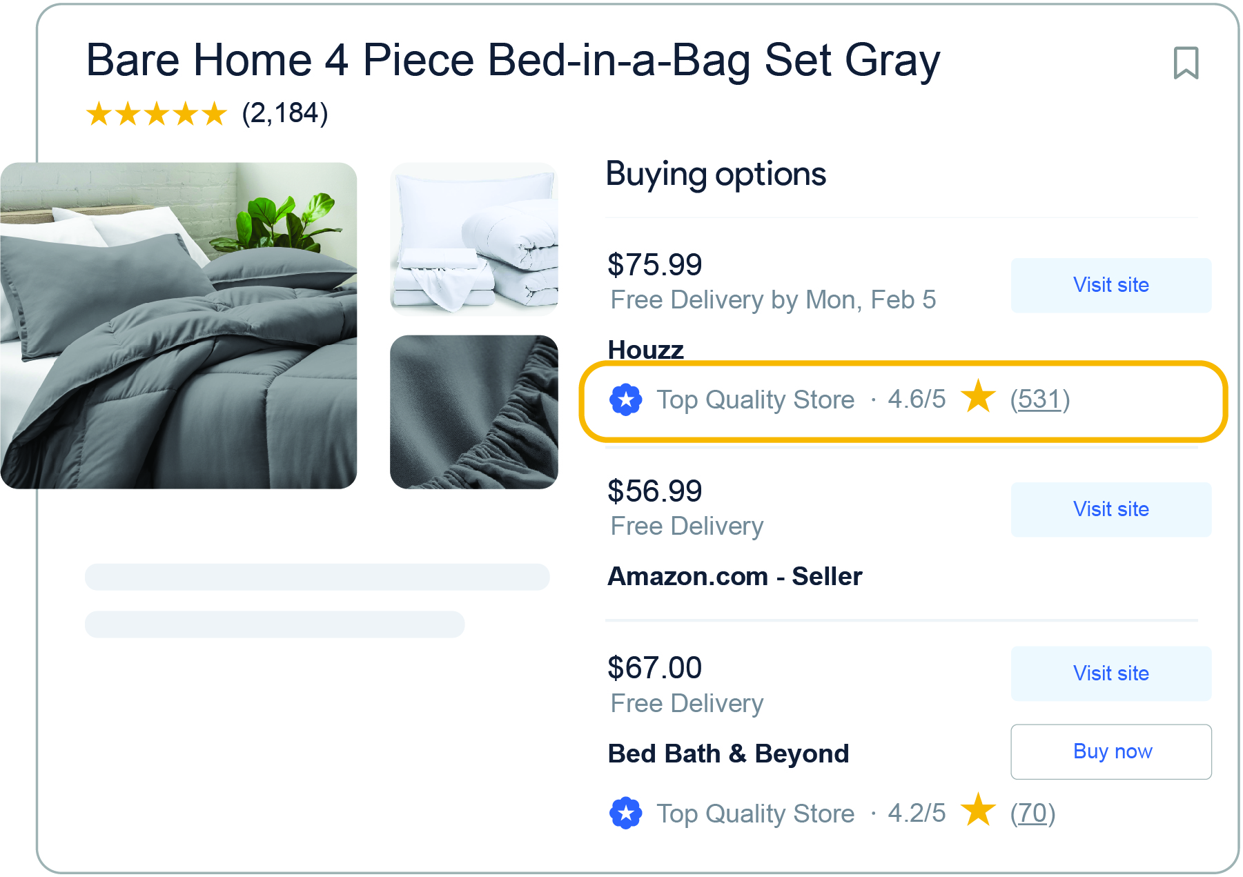 Product description page in google search 