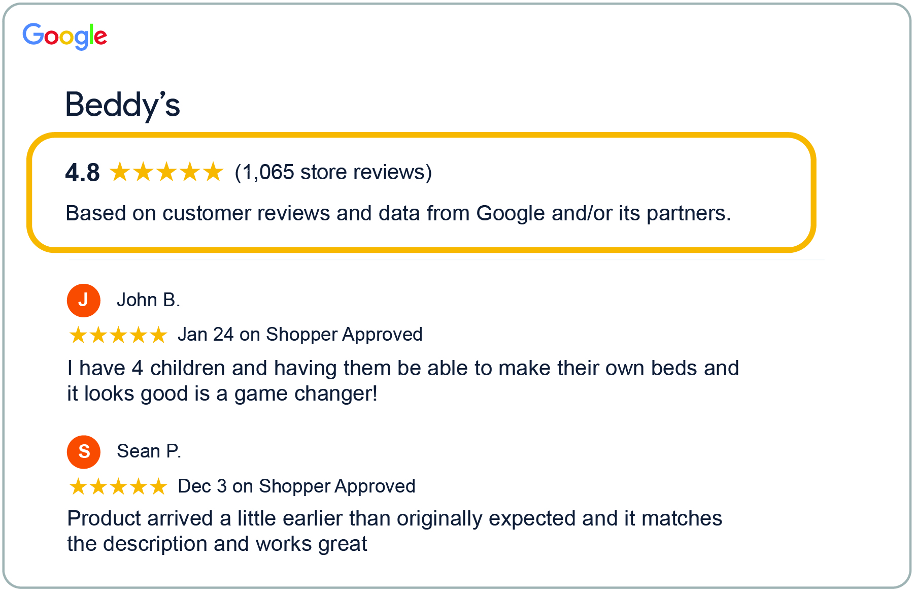 Google Seller Ratings page