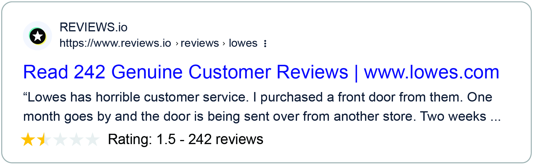 Negative open review certificate page in organic search results