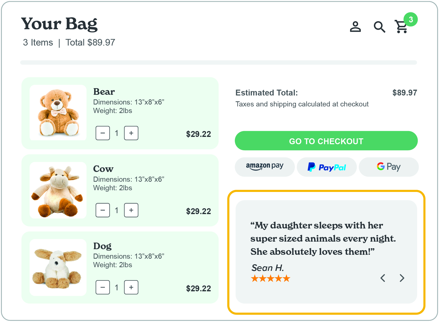 Review widget on a shopping cart page